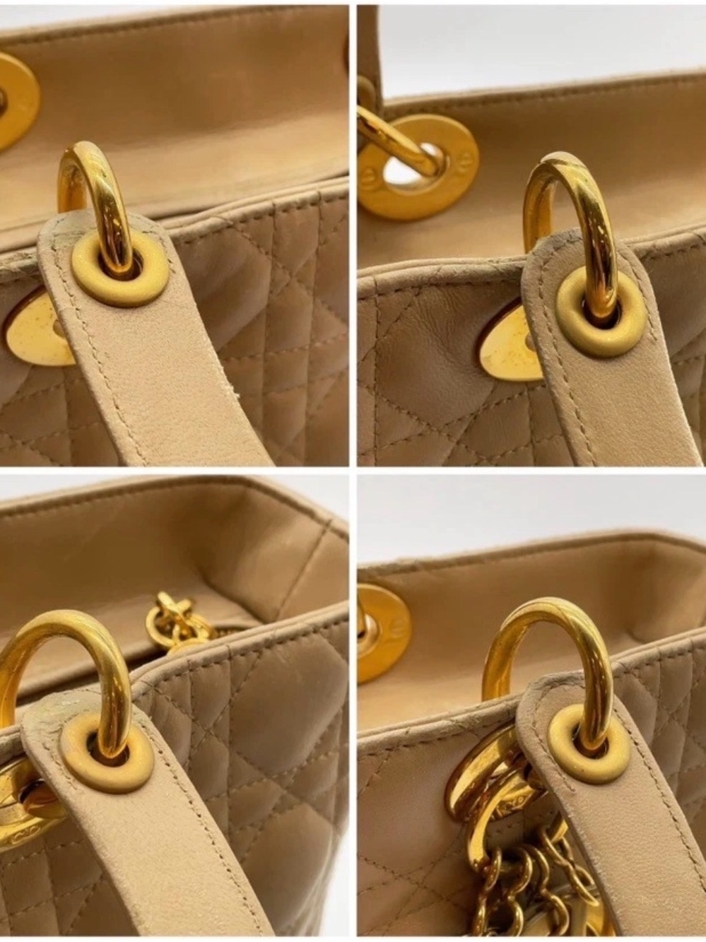 Authentic Vintage Christian Dior Leather Beige Gold Large Lady Dior Handbag - Picture 10 of 15